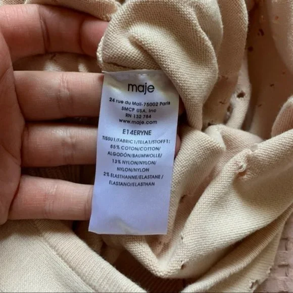 Maje Majeeryne Knit Fitted Lazer Mini Dress Light Pink  Flare Ruffle 2 EU 38 M - Picture 10 of 11